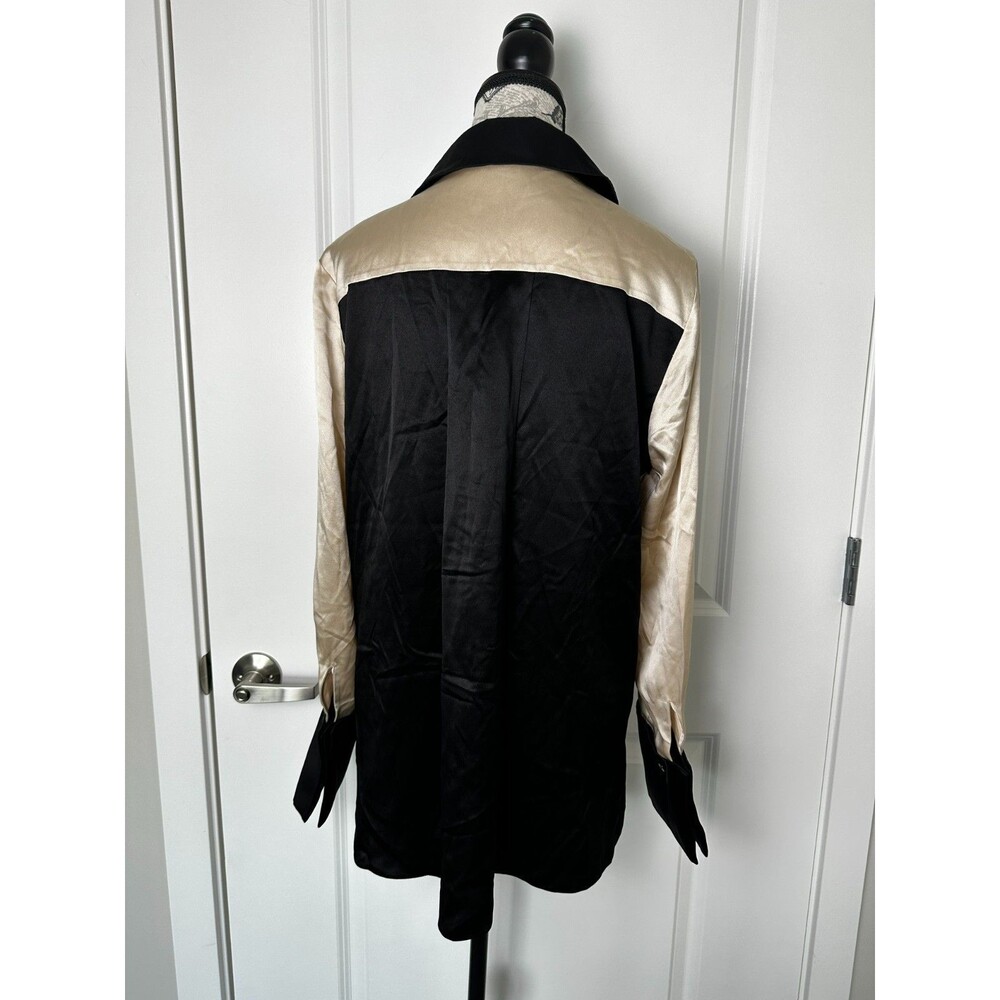 REISS Lorey 100% Silk Colorblock Blouse Black Champagne US 8 UK 12 - Picture 4 of 9